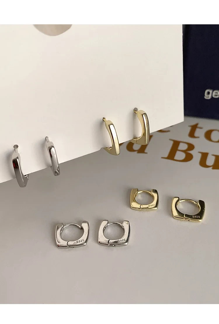 925 Sterling Silver Square Huggie Hoop Earrings Minimalist Small Women Jewellery