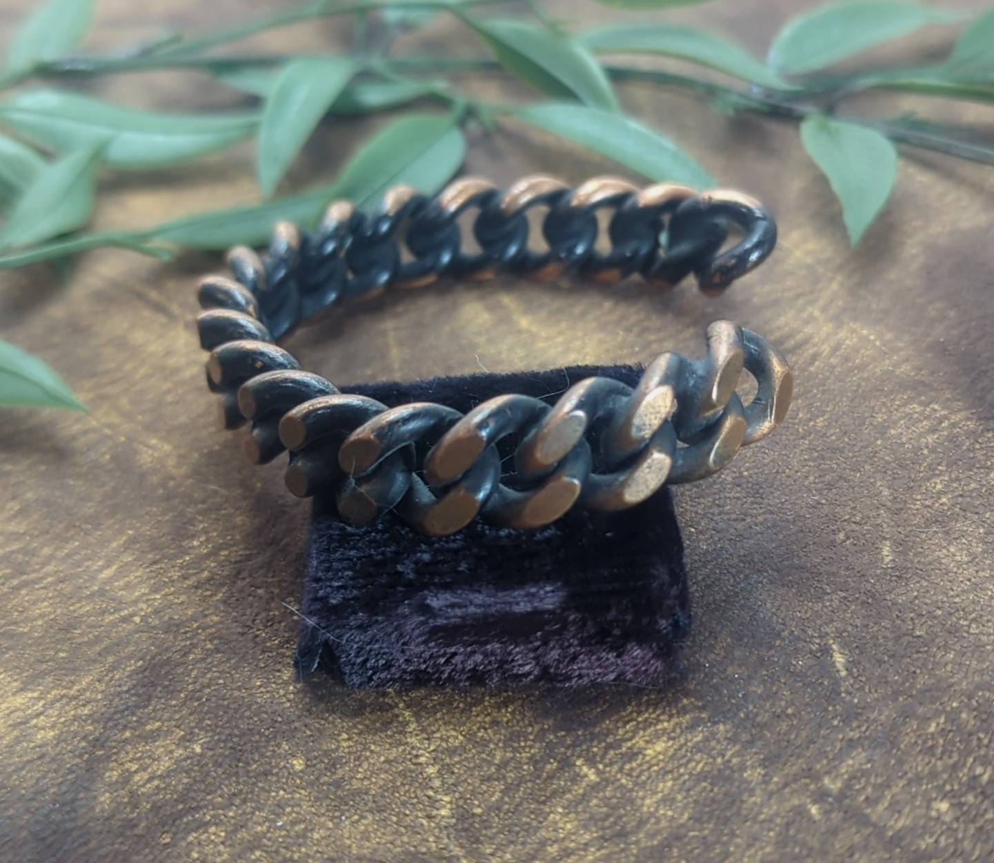 Copper Braided Chain Link Bracelet Open Cuff 51.5 oz. 7″L x 1/2″W Vintage Used