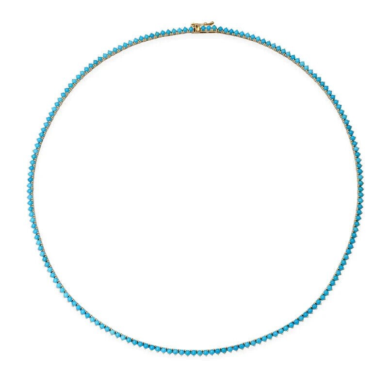 7CT Lab Created Turquoise 3Prong Tennis Necklace 14K Yellow Gold Plated