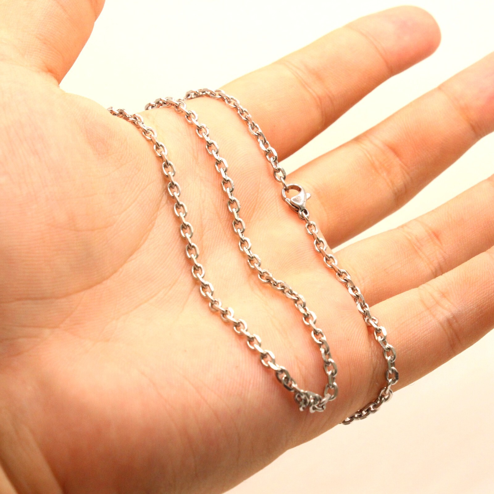Stainless Steel Miniature Cable Link Chain Necklace 3mm Wide, Sizes 16-24 Inches