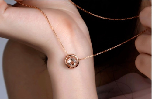 2CtRound Lab Created Morganite Solitaire Pendant 14K Rose Gold Finish Free Chain