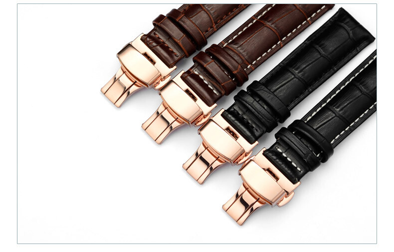 High Quality Genuine Leather Watch Straps mens Band Butterfly Clasp 14-24mm