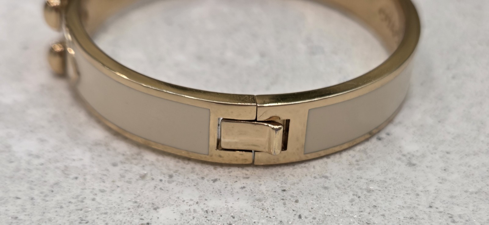 Coach Buckle Bangle Bracelet Signature C Gold Plated & Chalk Enamel Hinged