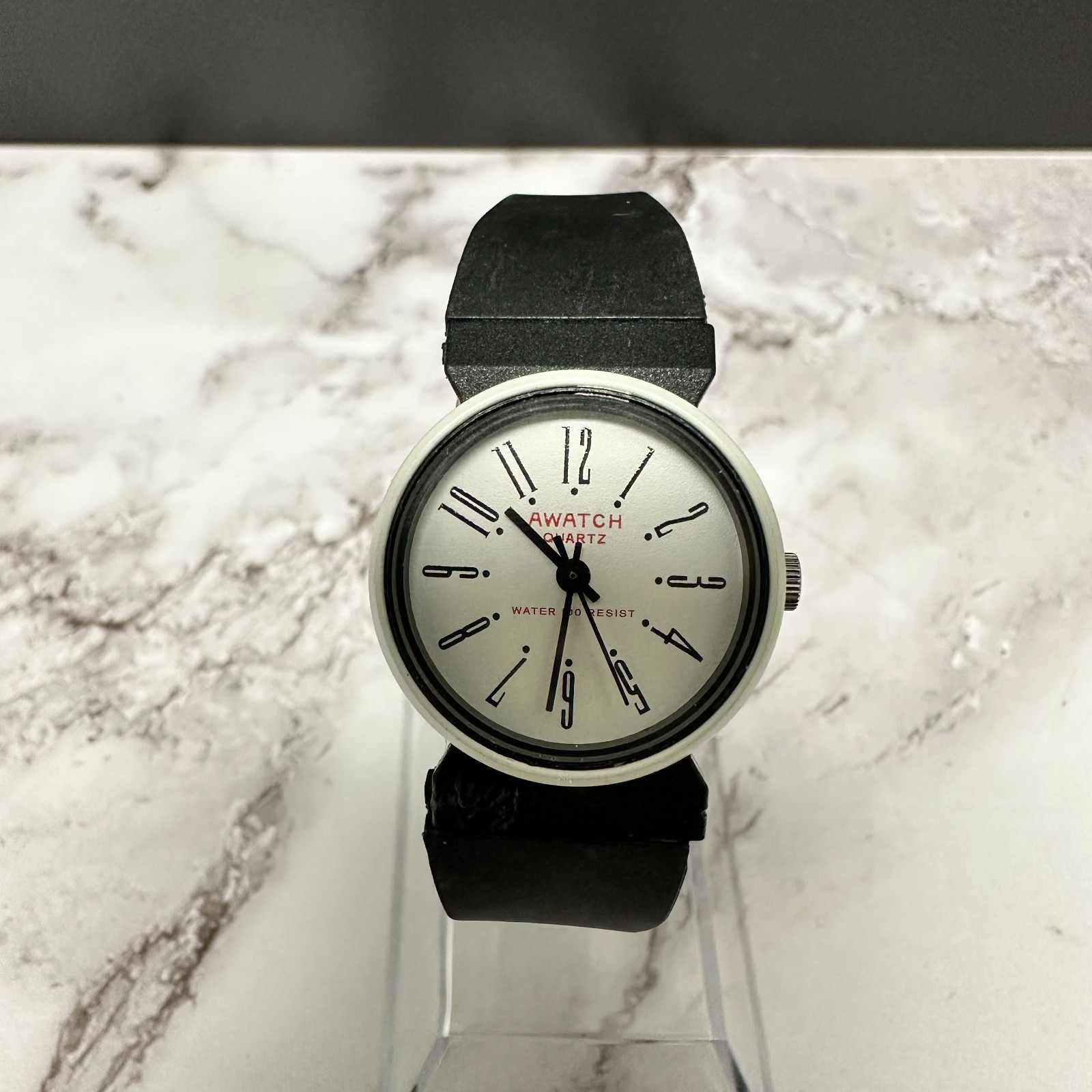 AWATCH Womens Watch White Dial 24MM Black Resin Band New Battery 8.5″