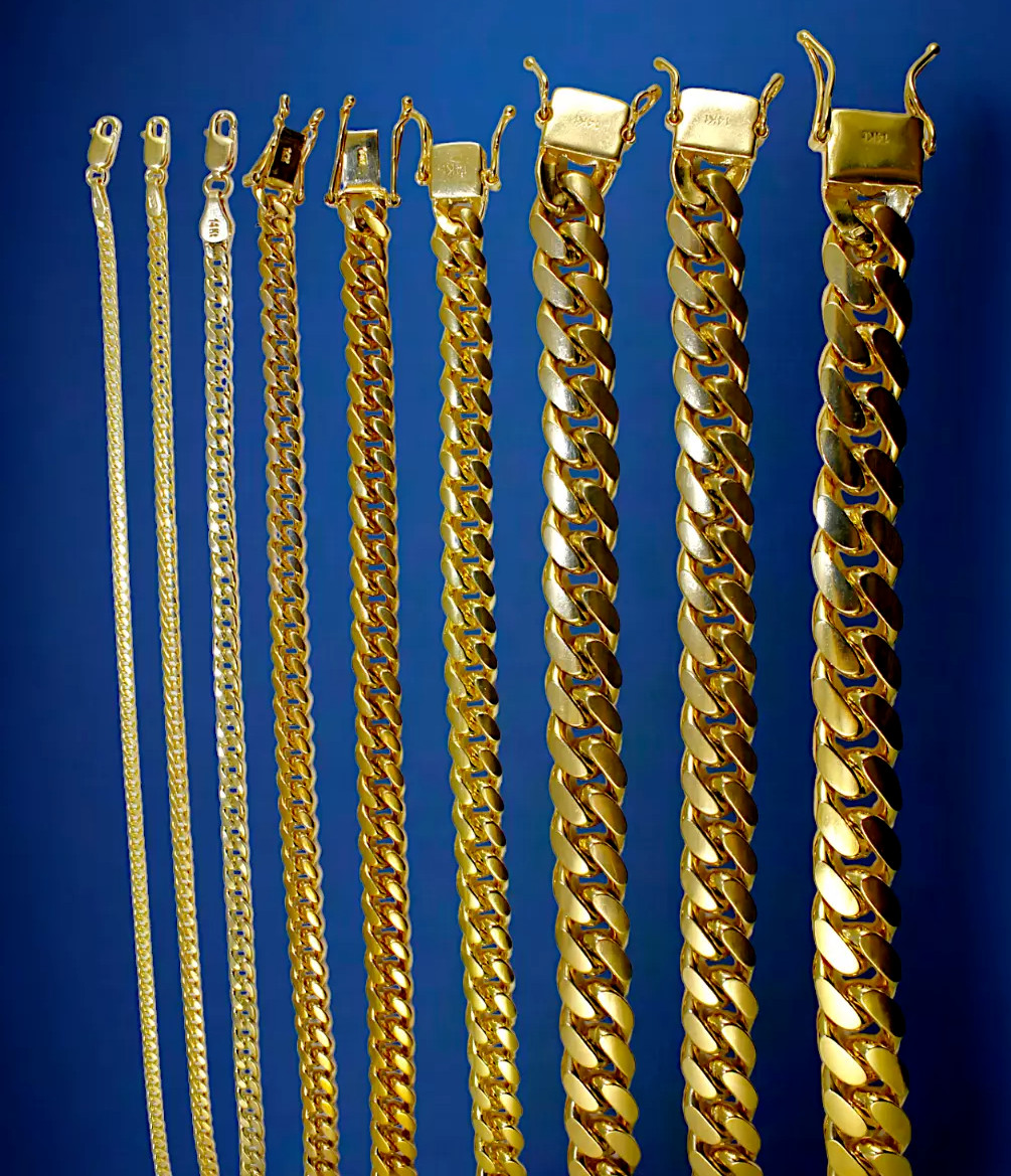 14K Yellow Gold SOLID Miami Cuban Necklace Bracelet Chain Gold 2mm-16mm 7″-30″