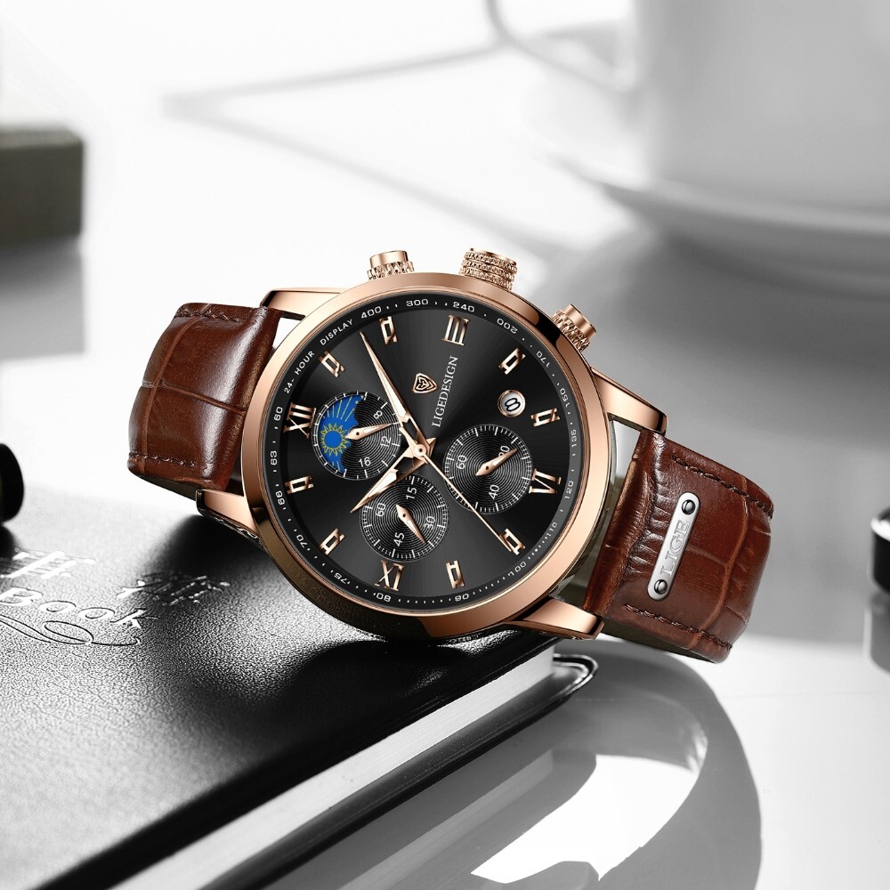 LIGE Men’s Watch Quartz Luminous Calendar 3ATM Waterproof Male Casual Wristwatch
