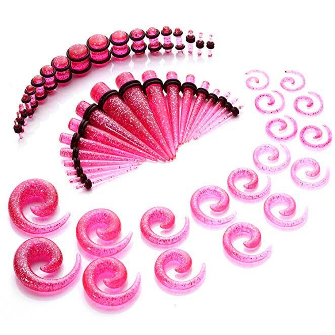 18-54Pcs Acrylic Ear Stretching Gauges Kit Spiral Taper Plug Piercing 14G-00G