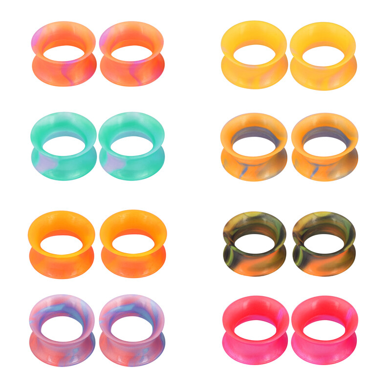 Pair Thin Silicone Ear Plugs-Tunnels Soft Ear Gauges Flexible Earlets 2g-3/4”