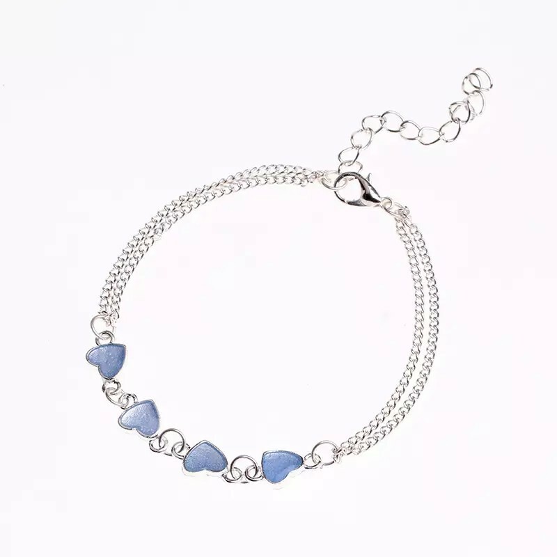 New Year Luminous Lady Beach Wind Blue Peach Heart Tassel Anklet Silver Chain