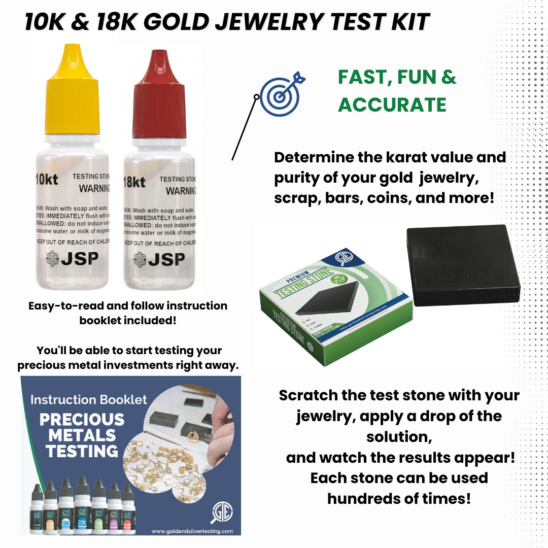 Gold Testing Kit 10k & 18k Solution Acid with Scratch Stone Test Detector Metals