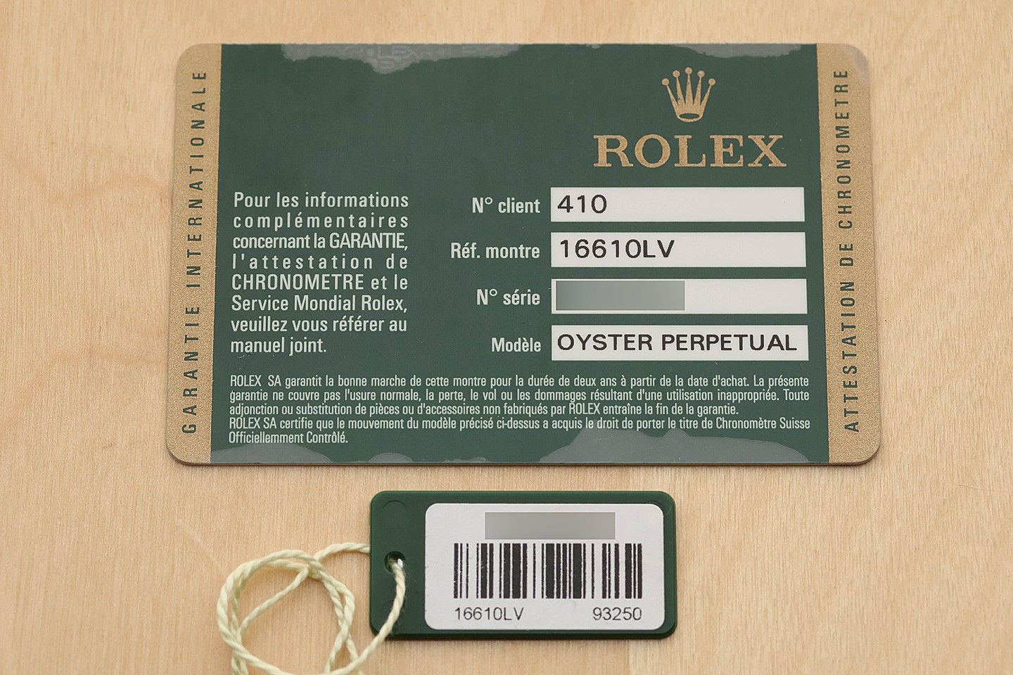 2008 CARD ROLEX SUBMARINER DATE 16610LV KERMIT BLACK NO HOLES STEEL 40MM WATCH
