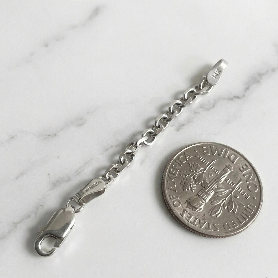 3mm Heavy Duty Cable Chain Necklace Bracelet Extender Real Solid 14K White Gold