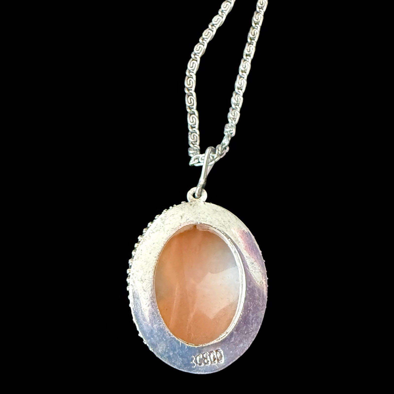 Cameo Pendant Shell Cameo 800 Silver Italian Carved Necklace Mid Century Vintage