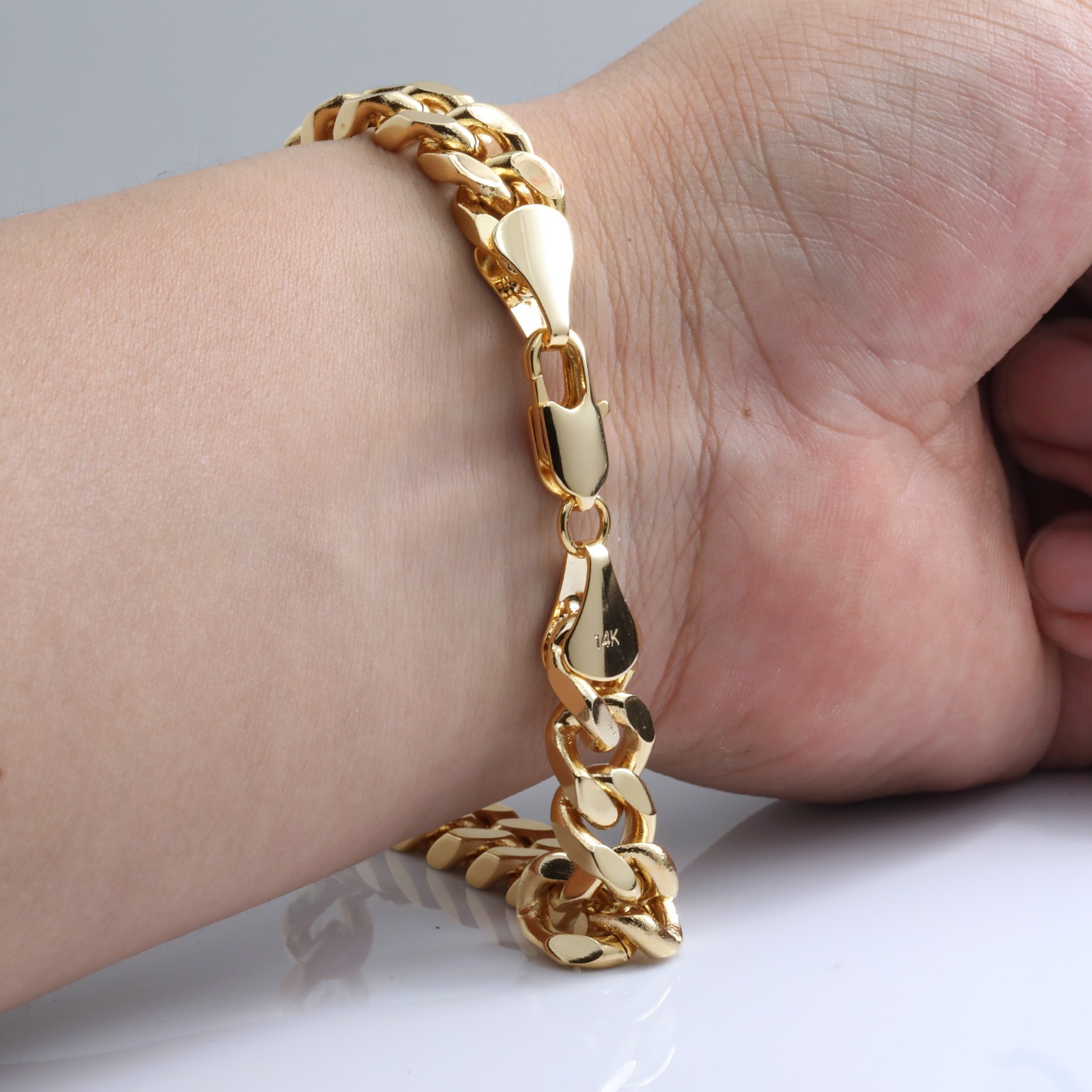 Solid Cuban Link Chain 10mm Bracelet 8.5″in | 14K Gold Plated HipHop Men Fashion