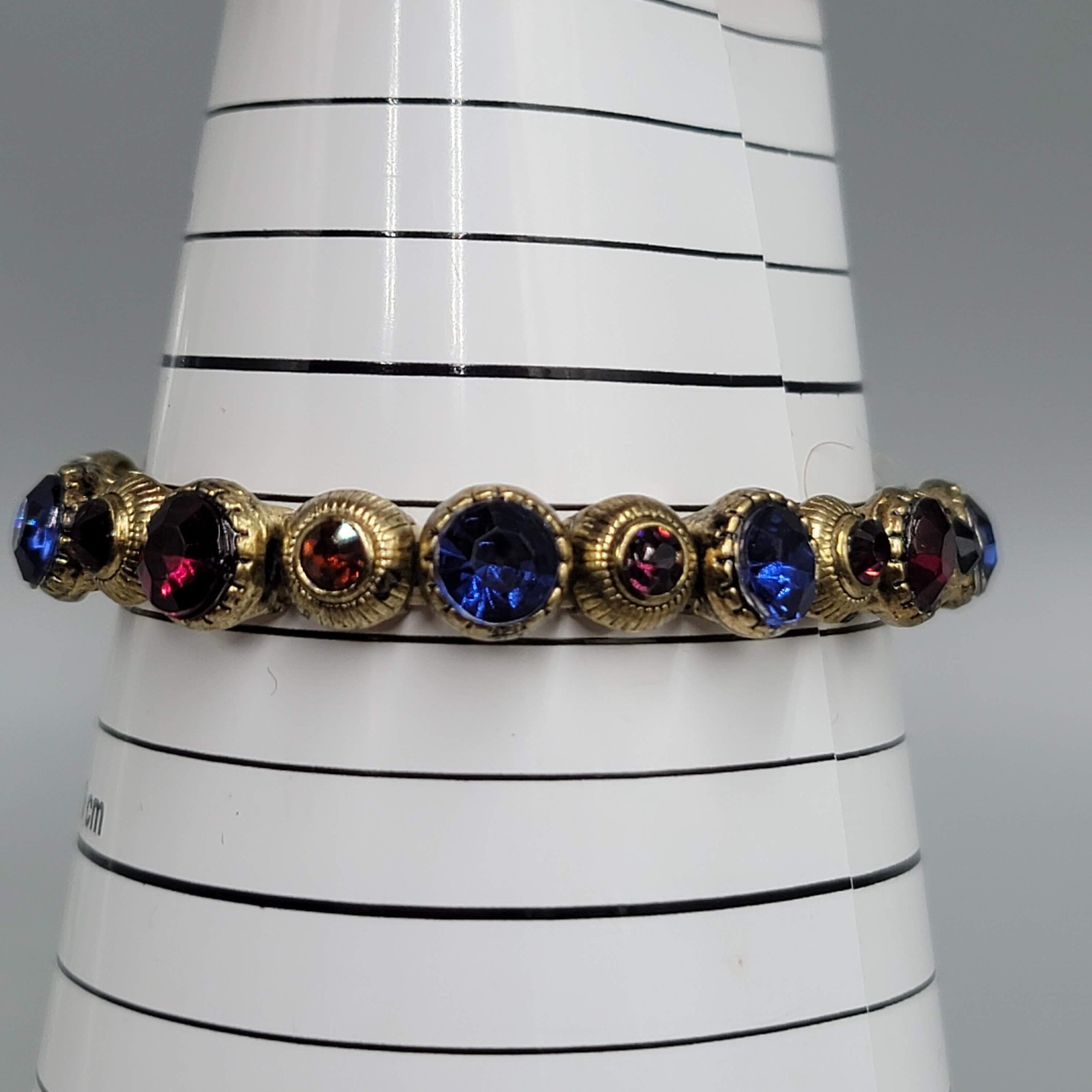 Multicolor Round Rhinestone Bracelet Gold tone Elastic 6.5 in