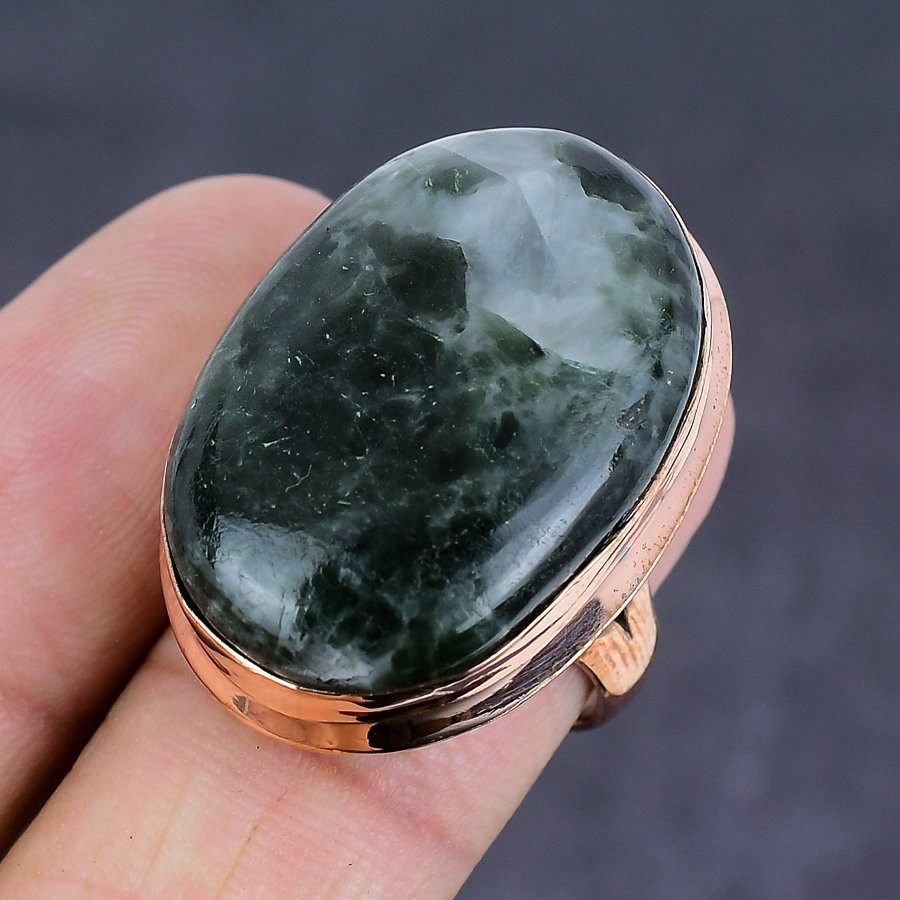 Tree Agate Gemstone Handmade Copper Jewelry Ring Size 6.5 New Year Gift J163