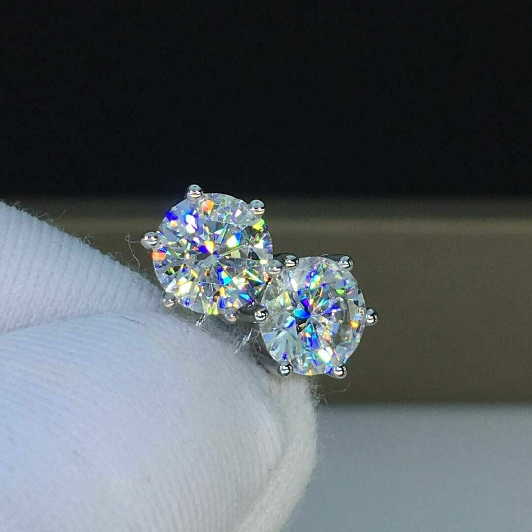 1.50Ct Round Lab Created Diamond Stud Push Back Earrings 14K White Gold Finish