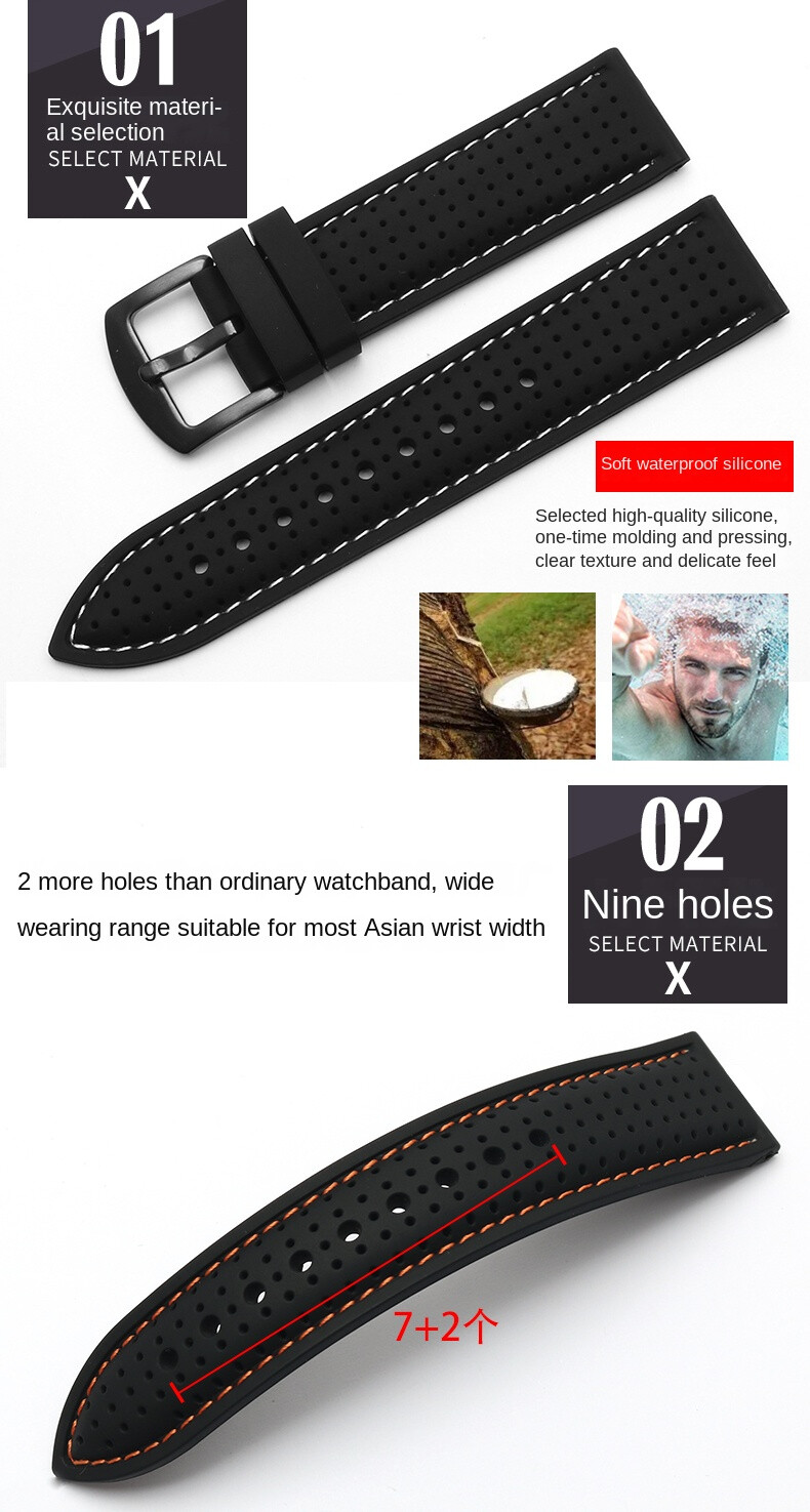Universal Silicone Watch Band Strap Rubber Waterproof Men’s Black 19-24MM Hoop