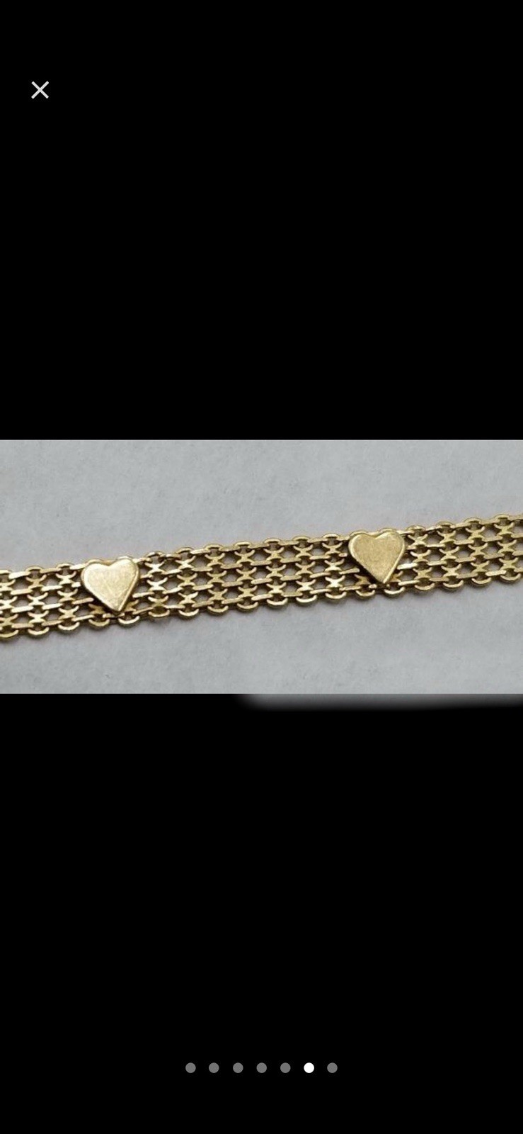 14K Yellow Gold Mesh Chain Bracelet Heart Lobster Clasp 7.5in