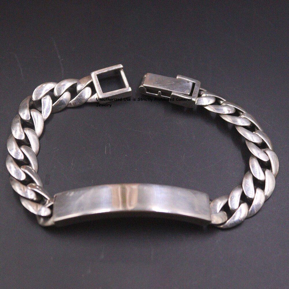 Pure S925 Sterling Silver Chain 9mm Cuban Curb ID Link Bracelet 30-32g 7.48inch