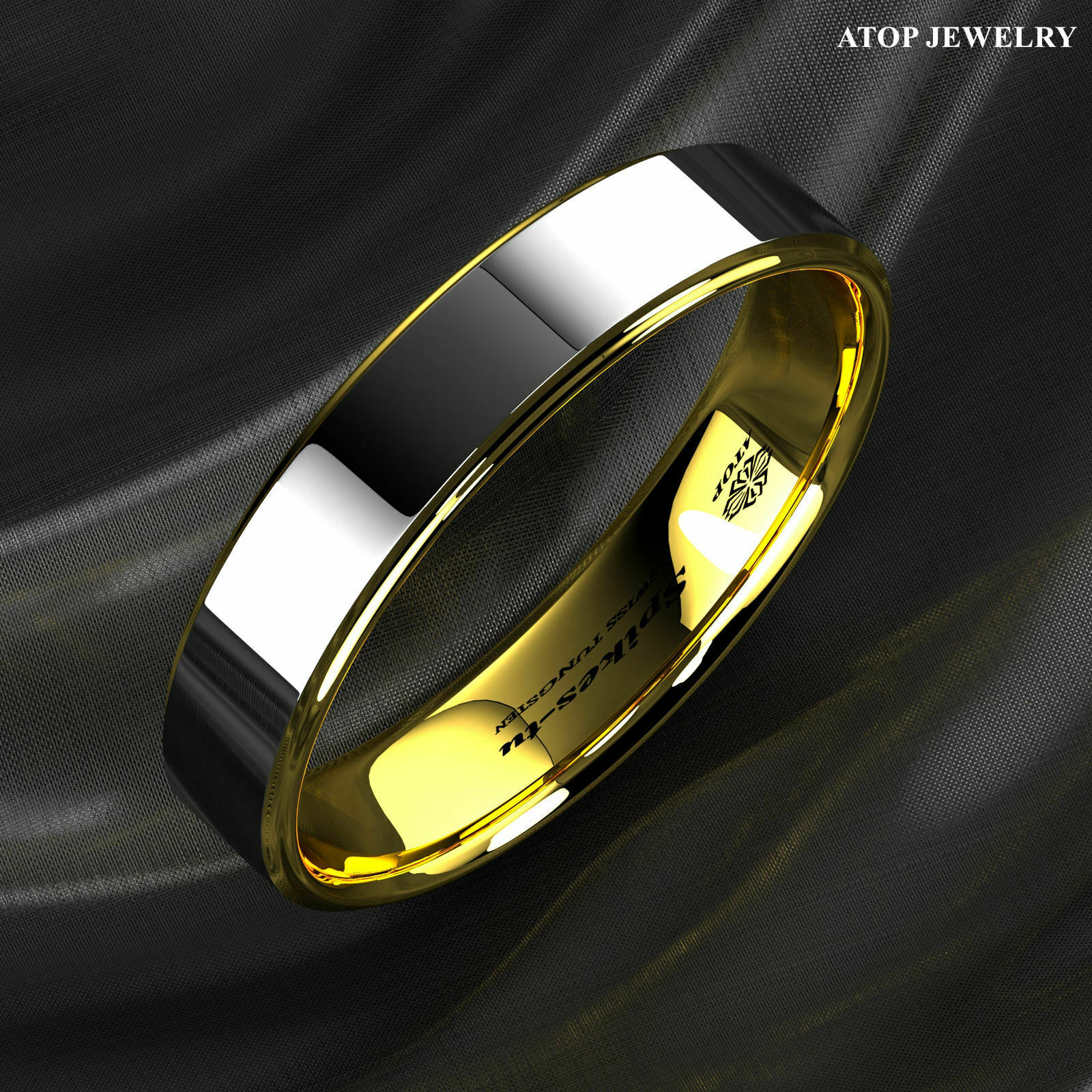 8/6mm Gold Polished Tungsten Ring Plated Metal Wedding Band ATOP Men’s Jewelry