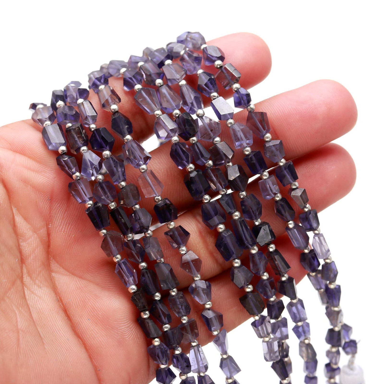 Natural Indian Iolite Gemstone 6 to 7mm Size Faceted Nugget Shape Beads 7″Strand