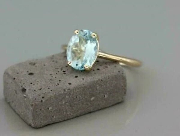 2Ct Oval Cut Simulated Aquamarine Solitaire Wedding Ring 14K Yellow Gold Plated