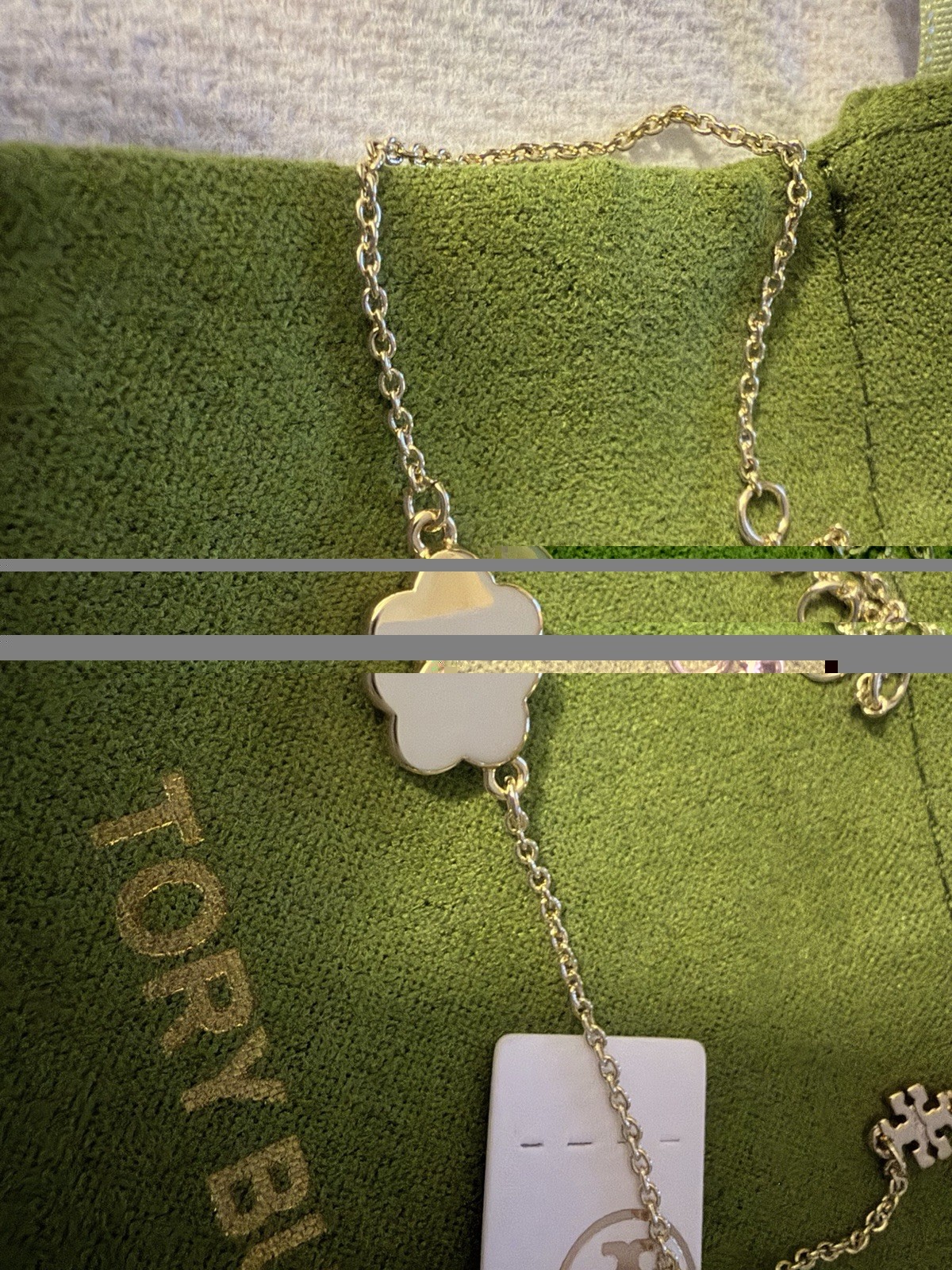 Tory Burch Delicate Chain Bracelet White Enamel Logo Flower