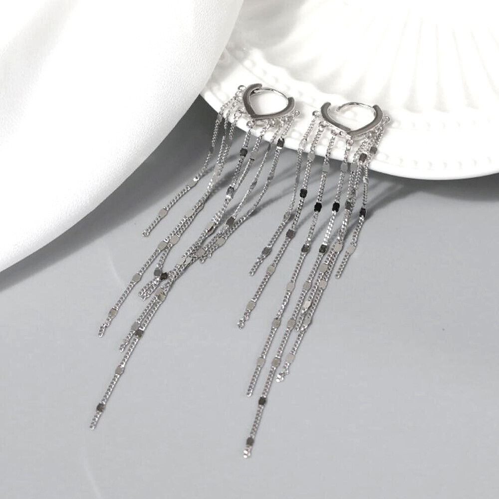 Gorgeous Tassel 925 Sterling Silver Huggie Hoop Long Dangle Drop Earrings A1811