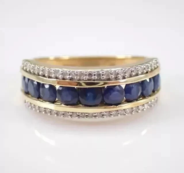 2.50 Ct Round Cut Natural Sapphire & Diamond Wedding Ring 14K Yellow Gold
