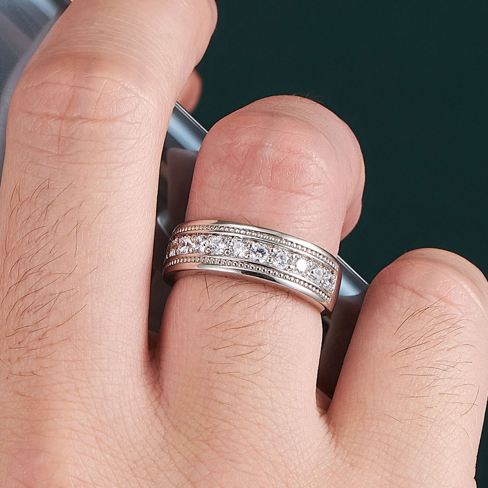 1CT Men Pinky Ring Wedding Promise Ring Wedding Bands Him Silver Mens Jewelry