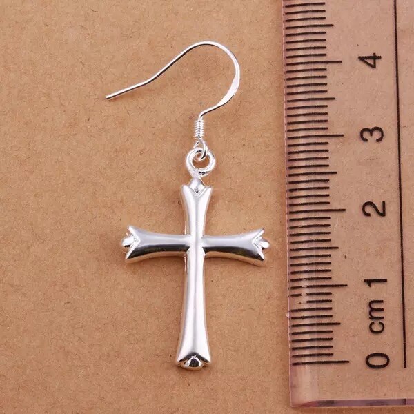 925 Sterling Silver Cross Dangle Drop Hook Hoop Earrings Men Women E37