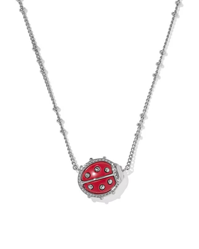 💚🐞NEW Kendra Scott 💚🐞”Sliver” Red Ladybug Short Pendant Necklace