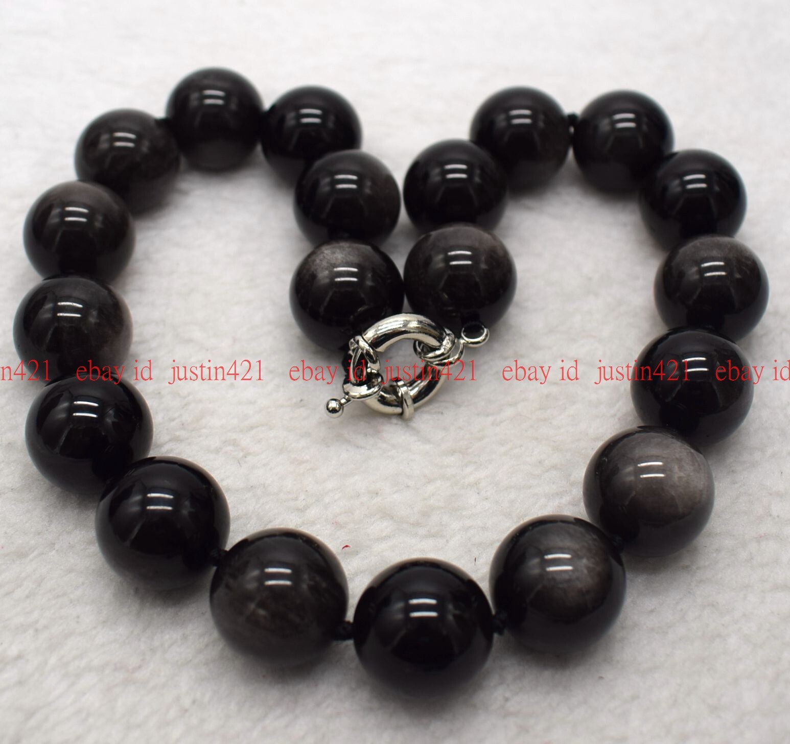 Huge 18mm Natural Silver Eye Obsidian Round Gemstone Beads Necklace 16-36″ AAA+
