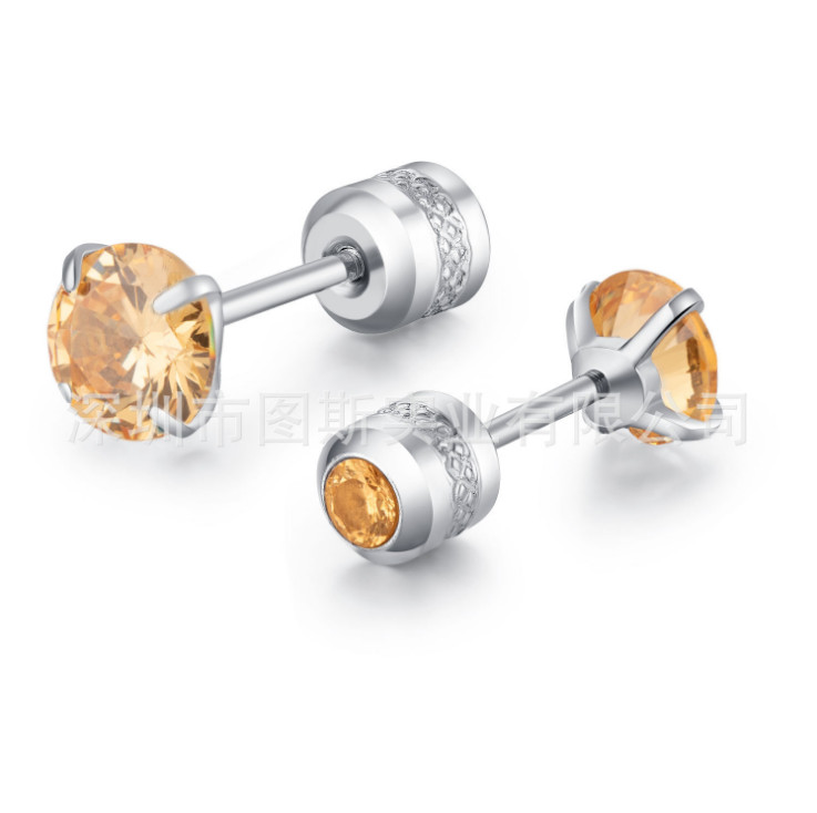 PAIR Prong Set CZ Stud Earrings with Gem Centered Screw Back Surgical Steel PE30
