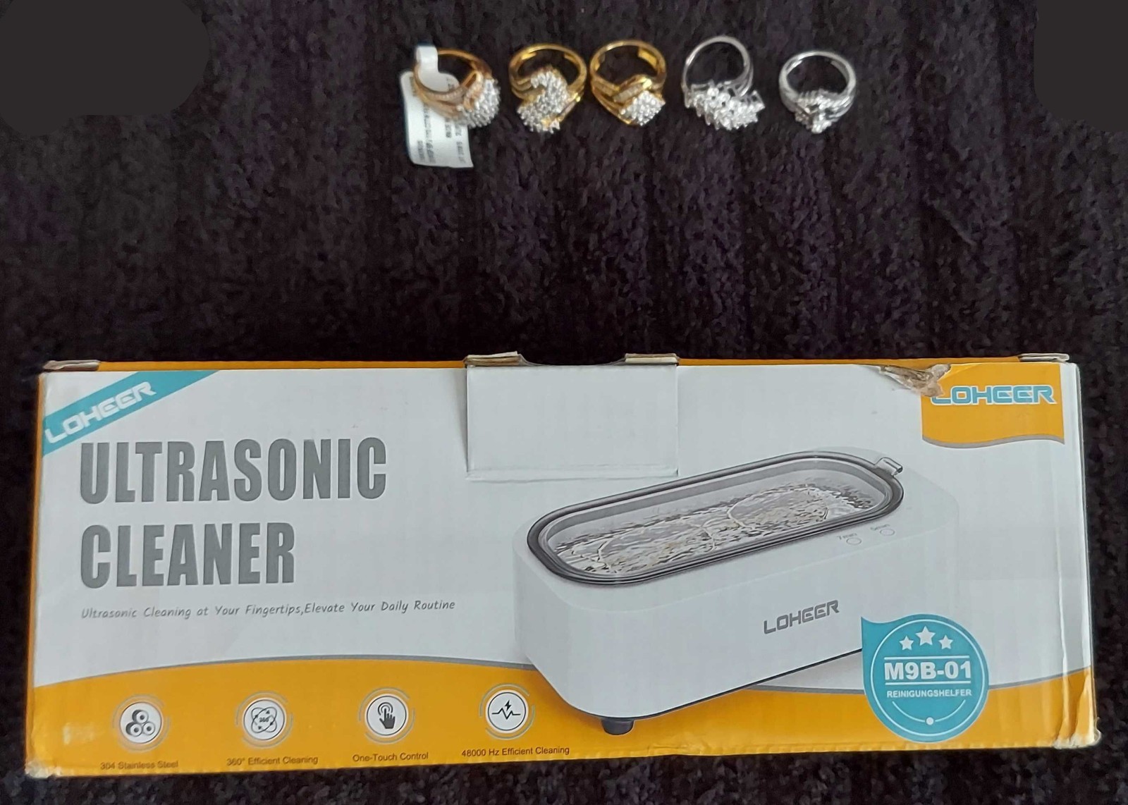 Silver and White Ring Lot with Unused Jewelry Cleaner USED Sold As Is
