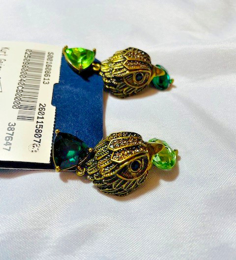 Kurt Geiger London Eagle Double Green Crystal Stud Dangle Earrings, GUC