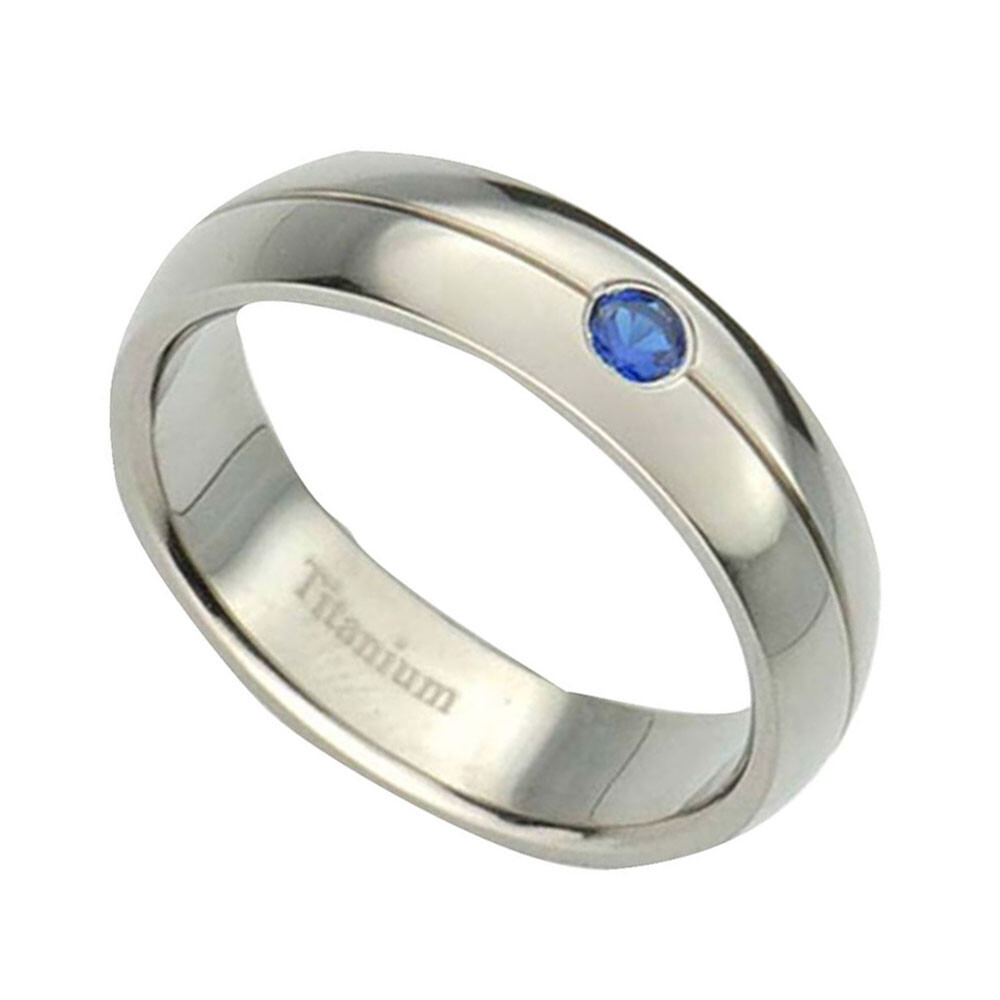 6mm Titanium Band Dome Top Lab-created Blue Sapphire Unisex Wedding Ring