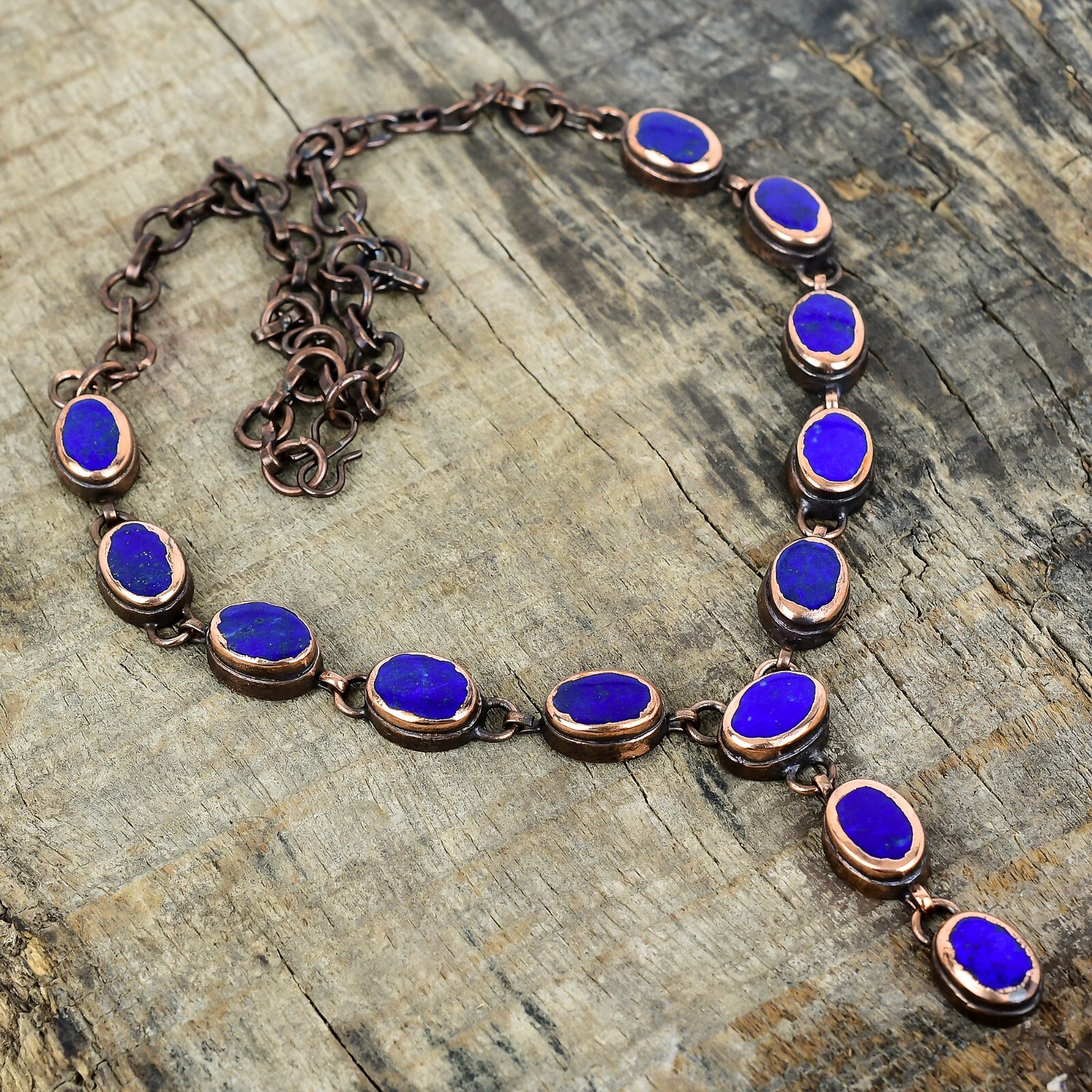 Womens day Sale Copper Lapis Lazuli Stone Trendy Electroformed Chain Necklace