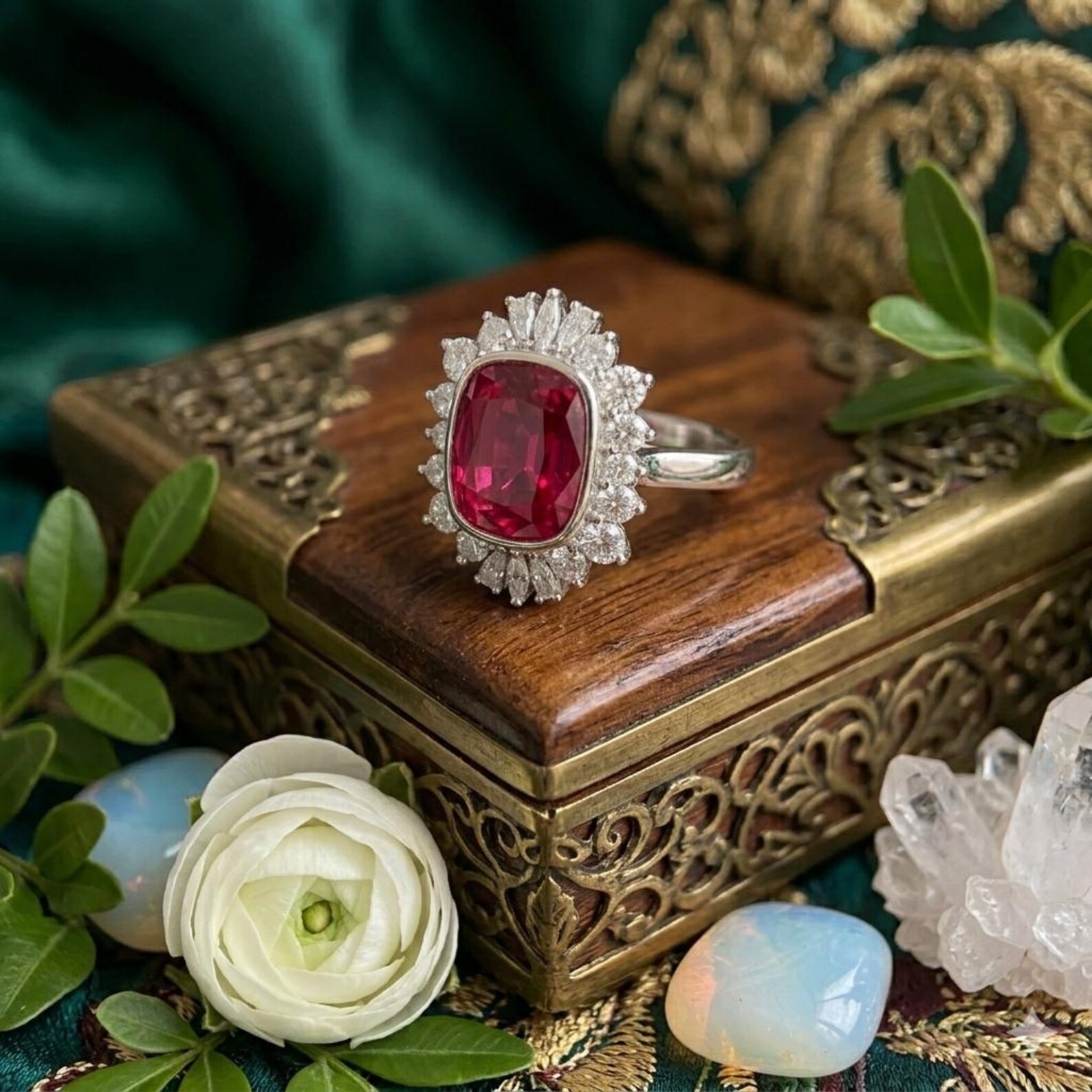 4.72 Ct Cushion Cut Natural Ruby Diamond Engagement Ring 14K Solid White Gold 5