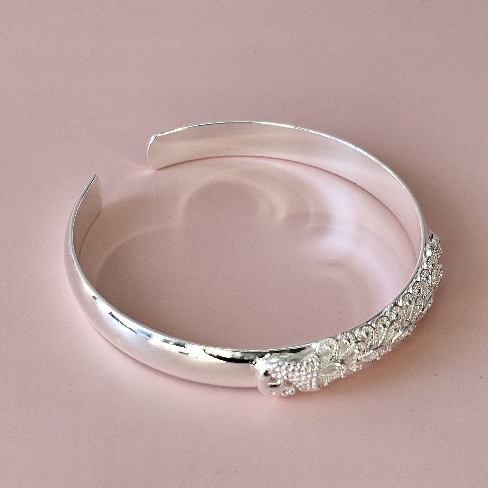 925 Sterling Silver Peacock Design 18cm Open Bracelet + Gift Box