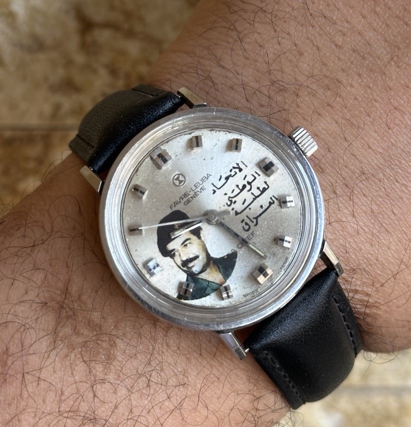 Vintage Favre Leuba Saddam Hussein Iraqi Students Union Watch Boxed Swiss 35mm