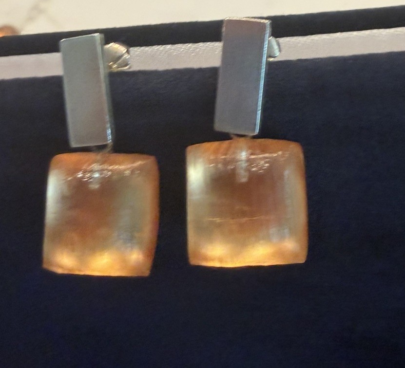 alexis bittar lucite drop earrings Post Bar Golden Peach Sterling 1” Overall