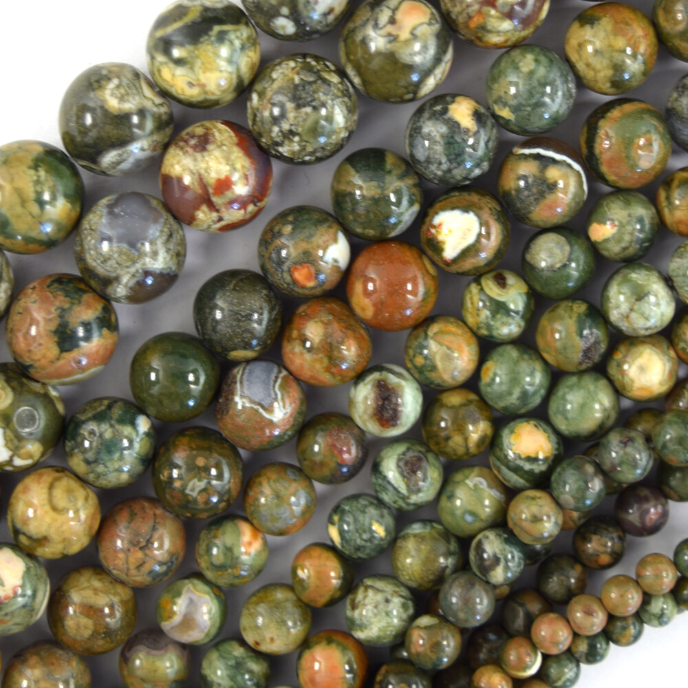 Natural Rainforest Green Rhyolite Jasper Round Beads 15″ 6mm 8mm 10mm 12mm