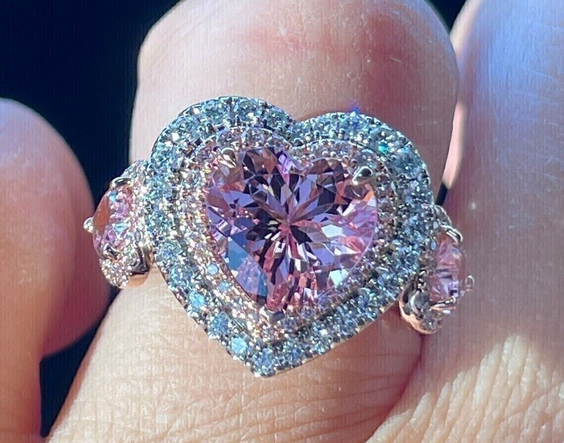 2.20 Ct Heart Simulated Diamond Sapphire Halo Wedding Ring 14K White Gold FN