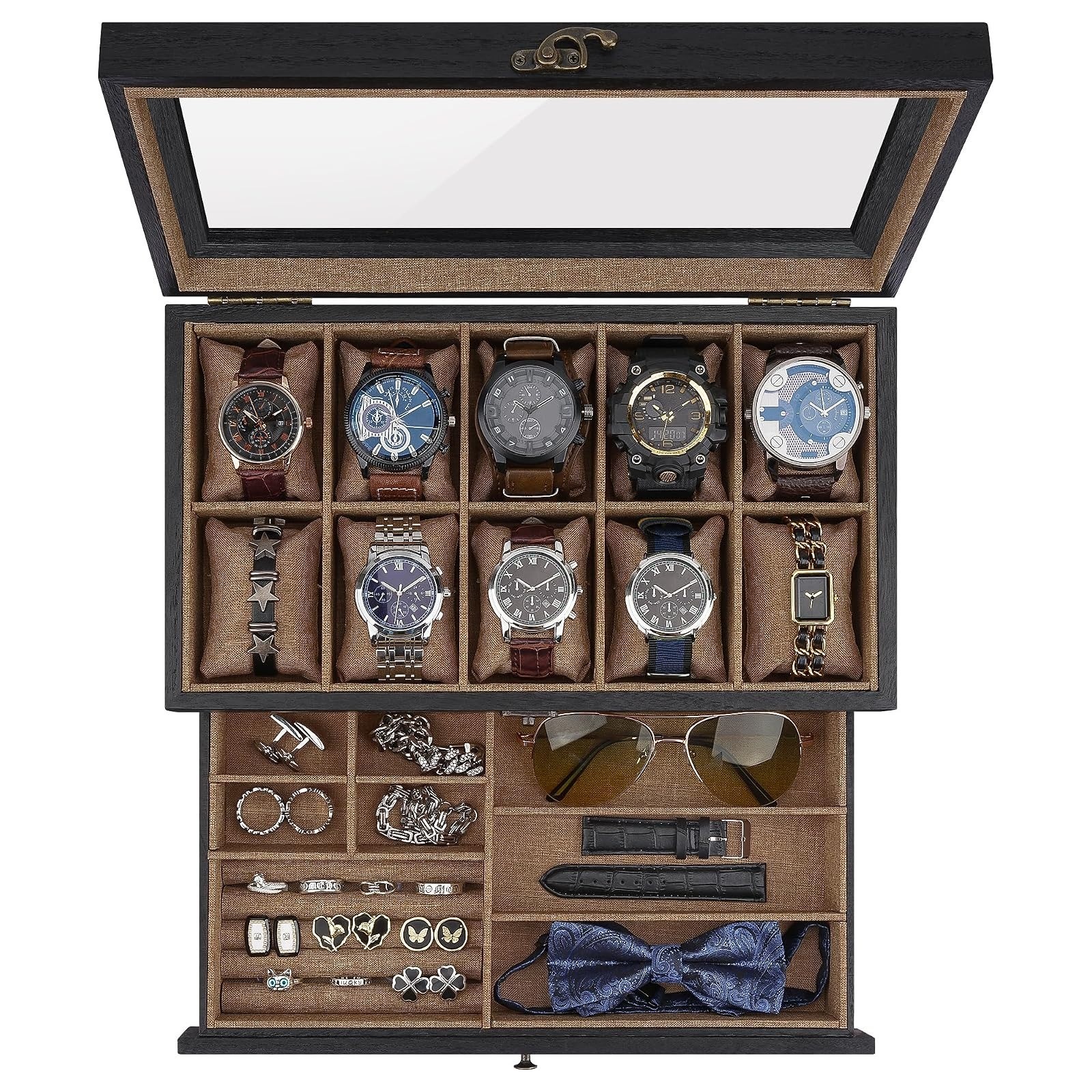 GALHUBIS Watch Box for Large Dial Watches, 10 Slots, Jewelry Organizer