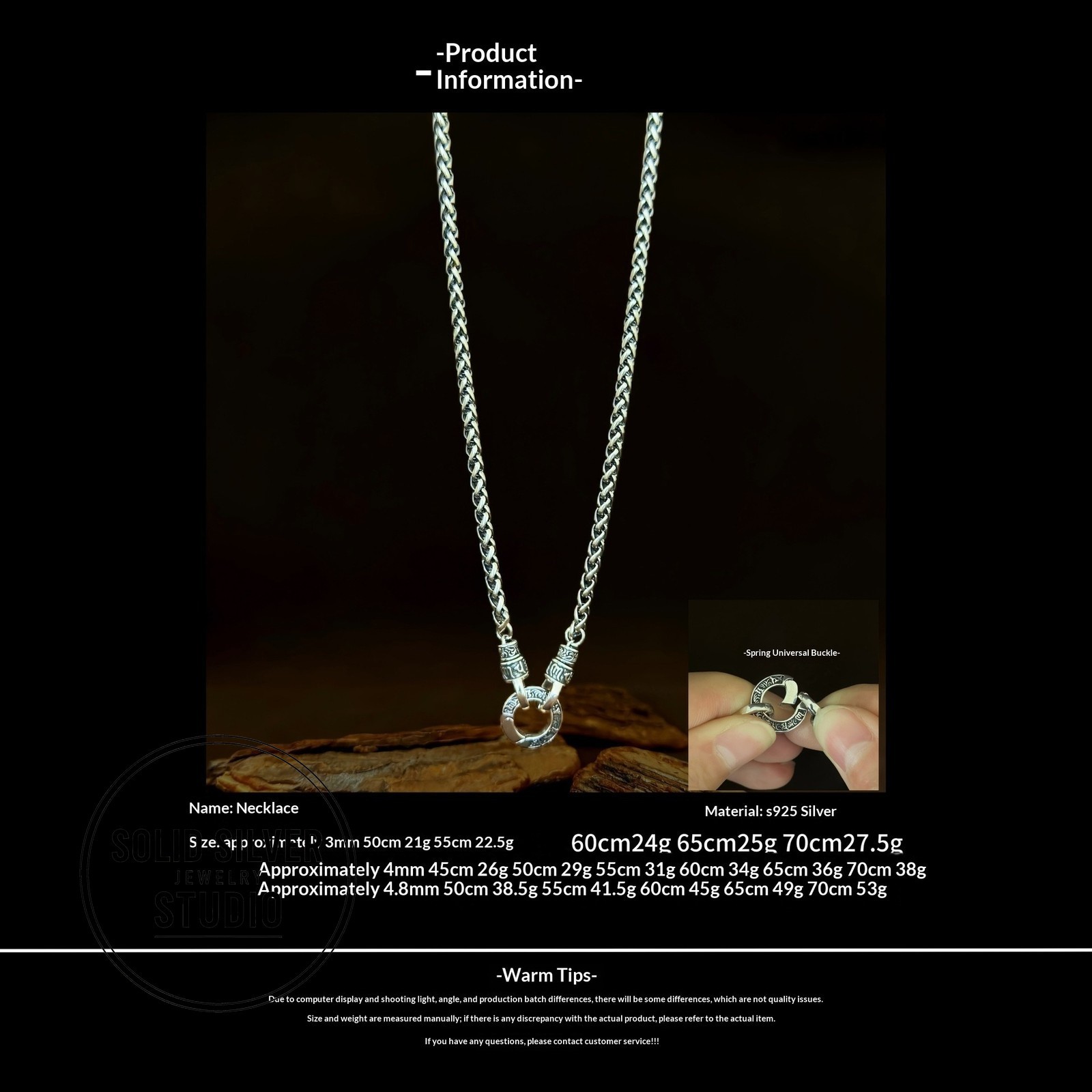 Solid S925 Silver Buddhist Mantra Necklace Spiga/Wheat Chain Pendant Holder Gift