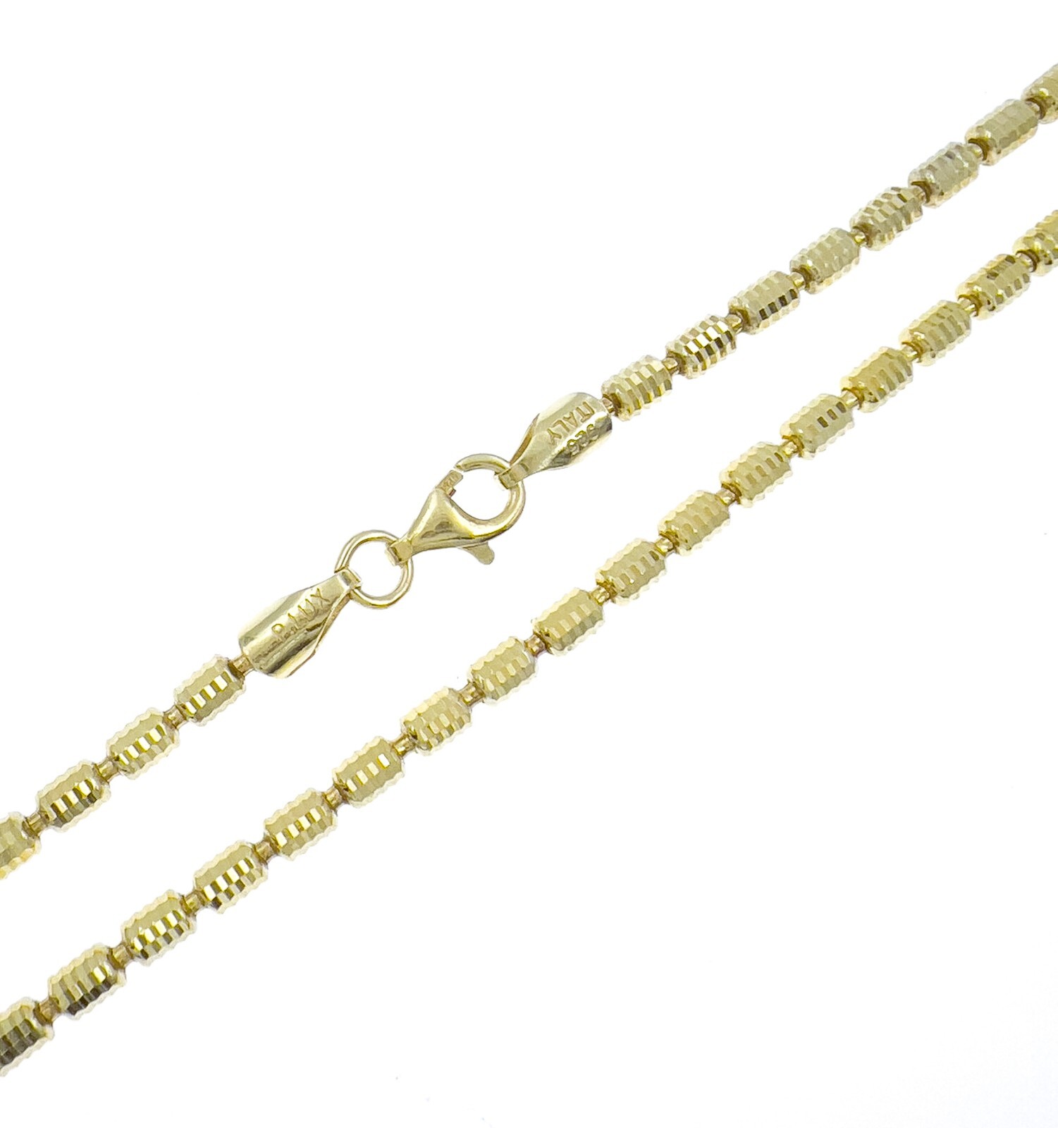 Barrel Chain Necklace Gold over Solid 925 Sterling Silver Diamond Cut 4mm 3mm