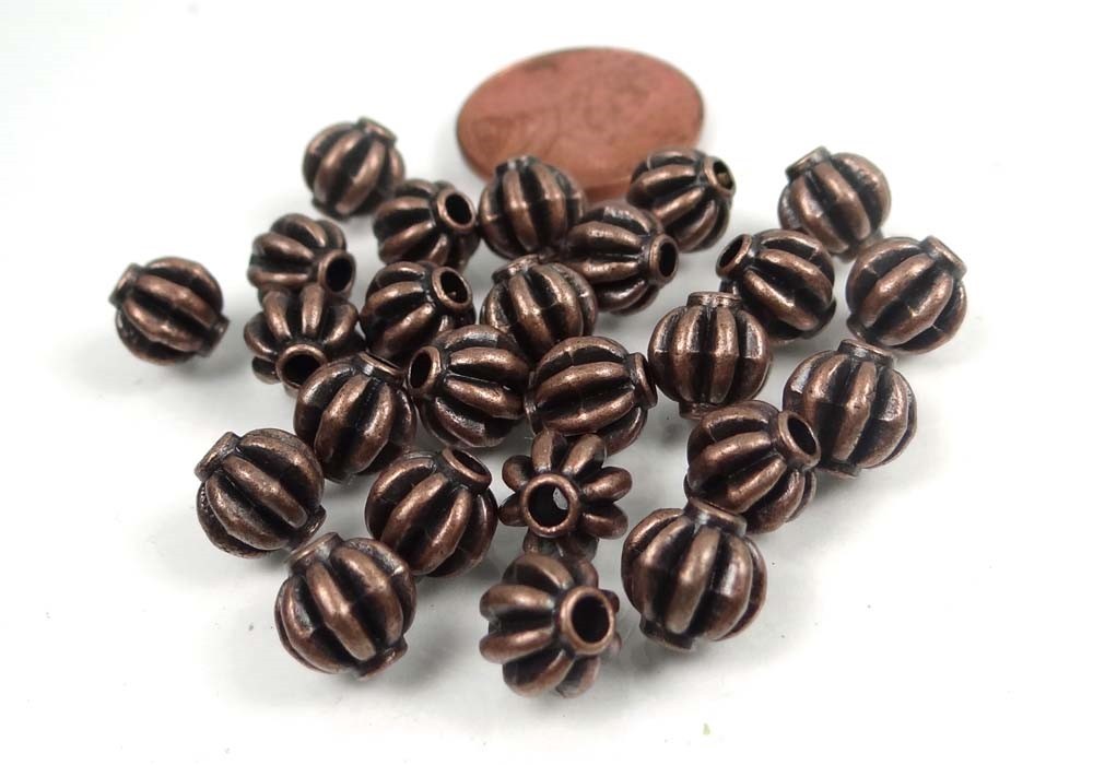 20 Antique Copper Pewter Lantern Melon Spacer 7mm Buddhist Beads