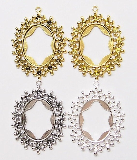 4 Different Colors 40x30mm Victorian Beaded Flower Large Floral Pendant Setting